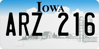 IA license plate ARZ216