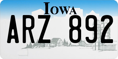 IA license plate ARZ892