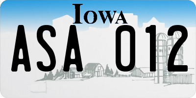 IA license plate ASA012