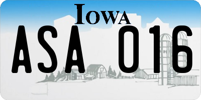 IA license plate ASA016