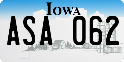 IA license plate ASA062