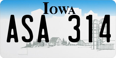 IA license plate ASA314