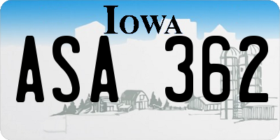 IA license plate ASA362