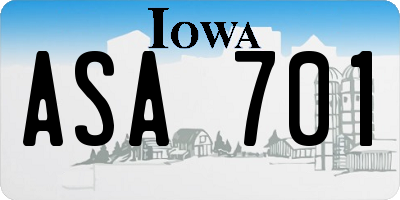 IA license plate ASA701