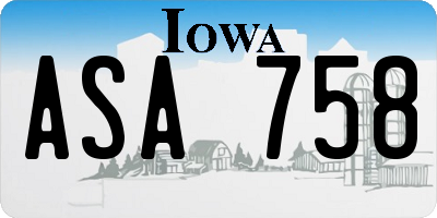 IA license plate ASA758