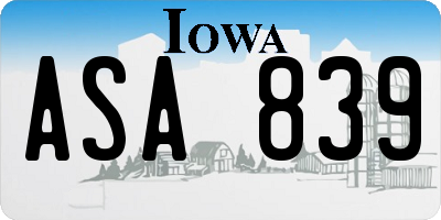 IA license plate ASA839