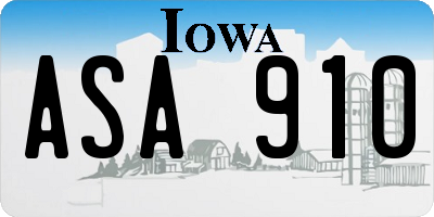 IA license plate ASA910