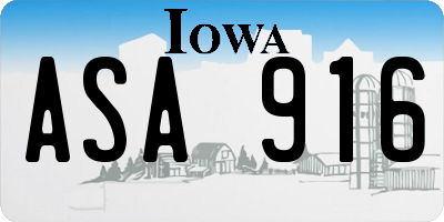 IA license plate ASA916