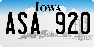 IA license plate ASA920