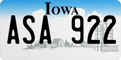 IA license plate ASA922