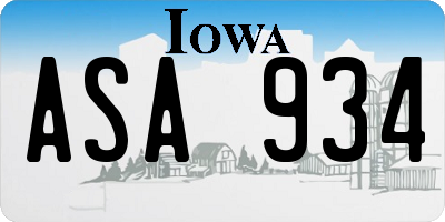 IA license plate ASA934