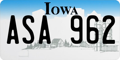 IA license plate ASA962