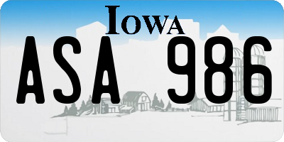 IA license plate ASA986