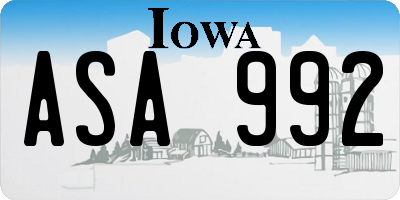 IA license plate ASA992