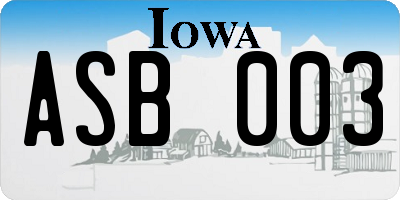 IA license plate ASB003