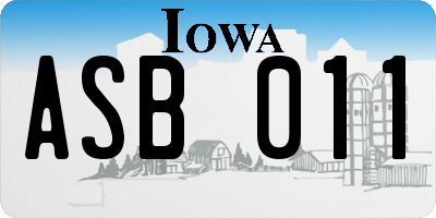 IA license plate ASB011