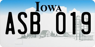 IA license plate ASB019