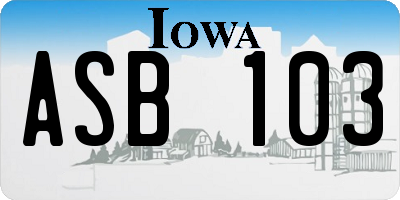 IA license plate ASB103