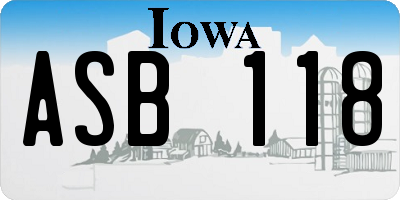 IA license plate ASB118