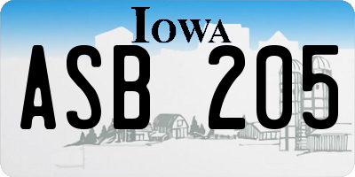 IA license plate ASB205