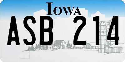 IA license plate ASB214