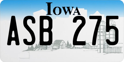 IA license plate ASB275