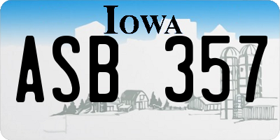 IA license plate ASB357