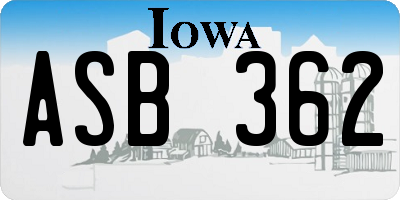 IA license plate ASB362