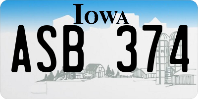 IA license plate ASB374