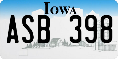 IA license plate ASB398