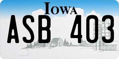 IA license plate ASB403