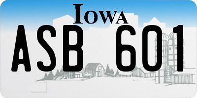 IA license plate ASB601