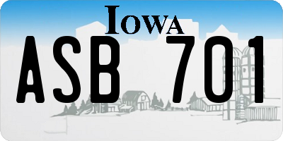 IA license plate ASB701