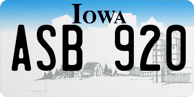 IA license plate ASB920