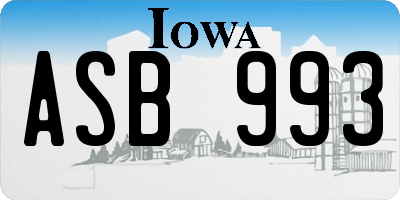 IA license plate ASB993