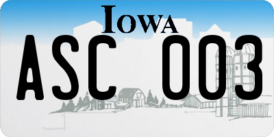 IA license plate ASC003