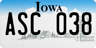 IA license plate ASC038