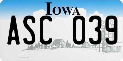 IA license plate ASC039