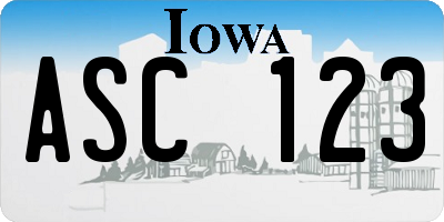 IA license plate ASC123