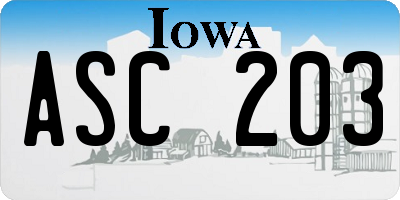 IA license plate ASC203