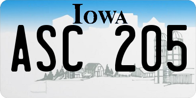 IA license plate ASC205