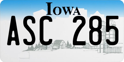 IA license plate ASC285