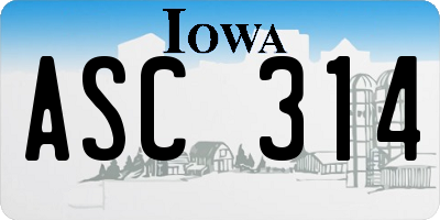 IA license plate ASC314
