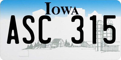 IA license plate ASC315