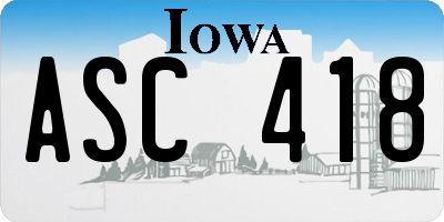 IA license plate ASC418