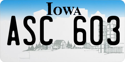 IA license plate ASC603