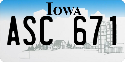 IA license plate ASC671