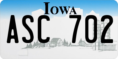 IA license plate ASC702