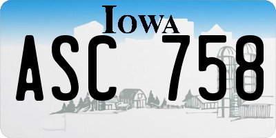 IA license plate ASC758