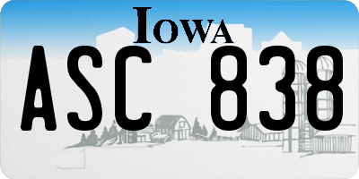 IA license plate ASC838